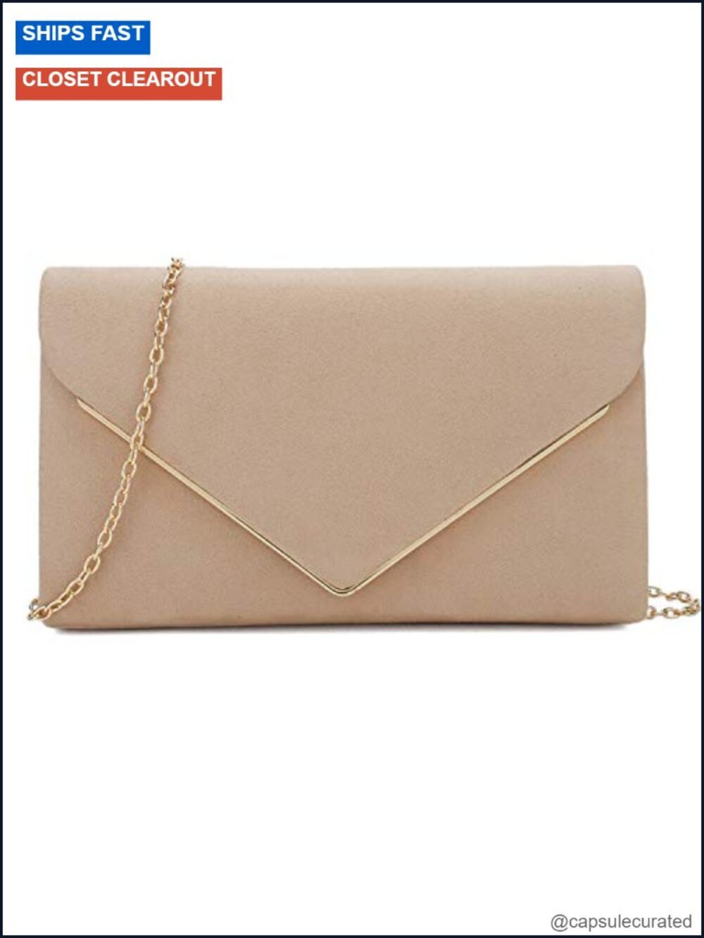 Faux Suede Clutch Bag with Metal Binding Trim Evening Purse Wedding Prom